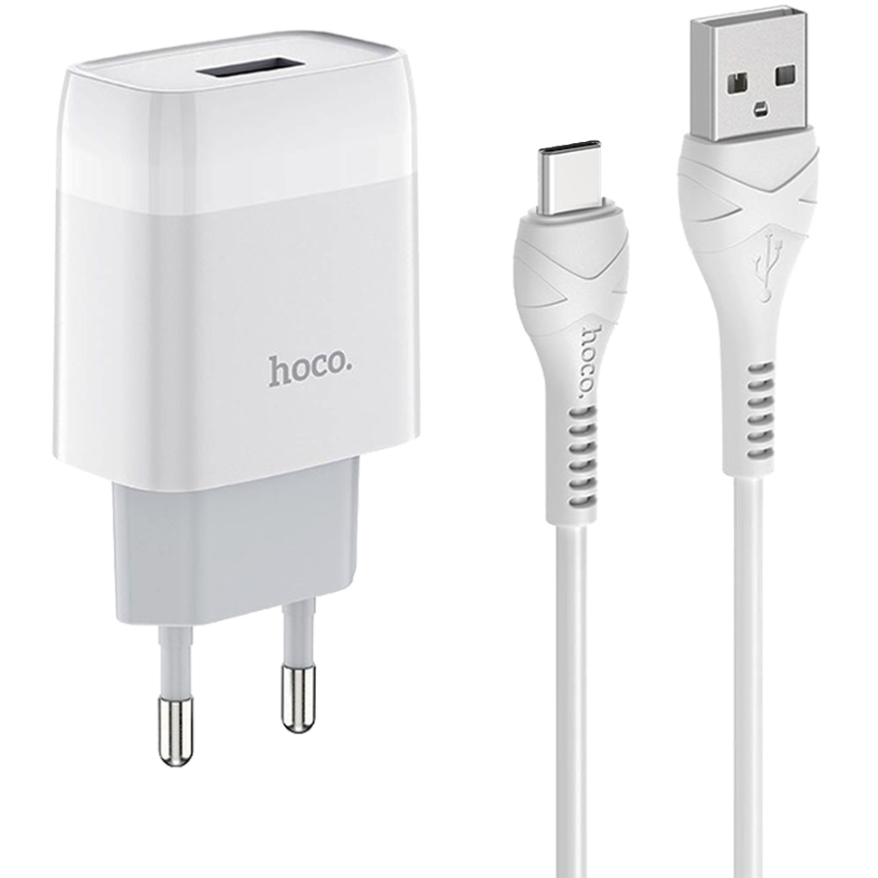 Сетевой адаптер HOCO C72A Glorious 2.1А Белый  + кабель Type-C 1м 