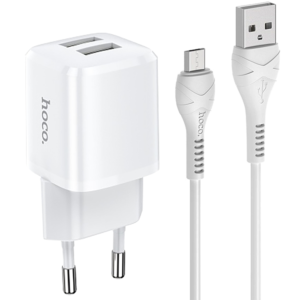 Сетевой адаптер HOCO C73A Glorious Белый + кабель MicroUSB 1м 