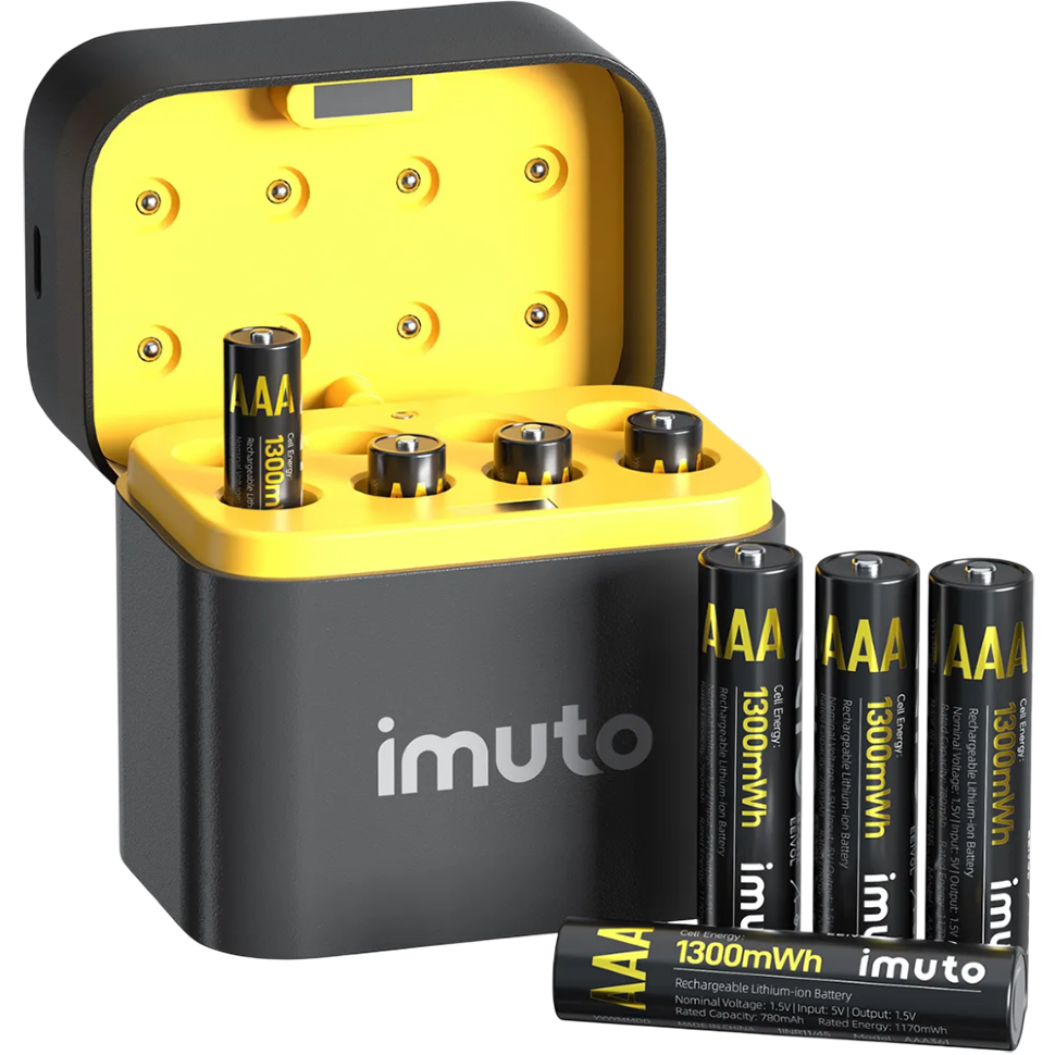 8 аккумуляторных батареек Imuto AAA 1300 mWh + зарядный кейс 