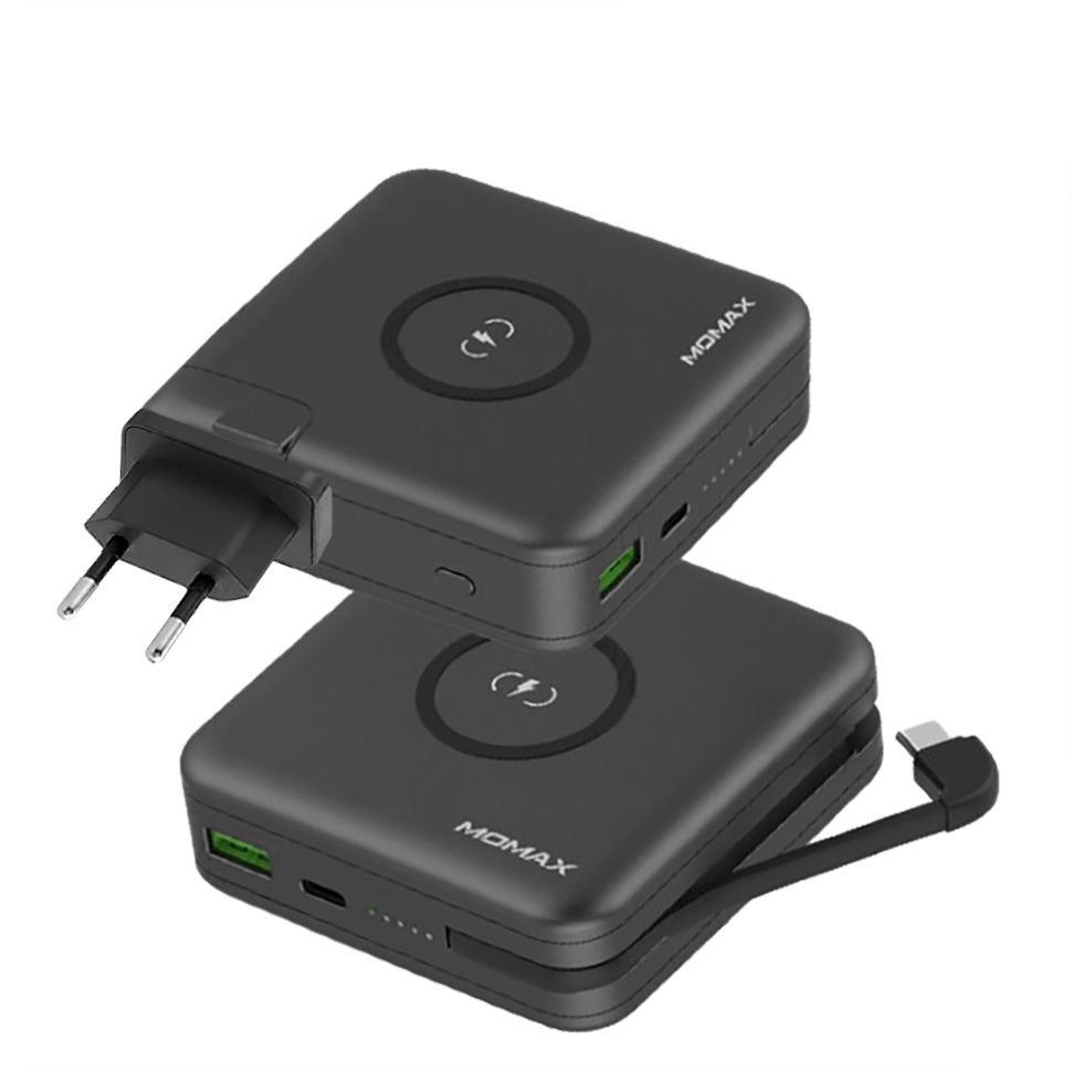 Внешний аккумулятор с беспроводной зарядкой Momax Q.Power Plug PD Чёрный 