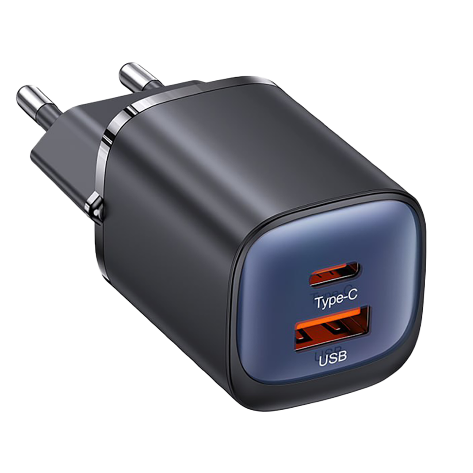 Сетевой адаптер Usams CC254 30W Dual Ports GaN Чёрный 