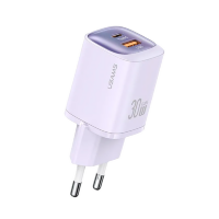 Артикул: 81494. Сетевой адаптер Usams CC254 30W Dual Ports GaN Фиолетовый