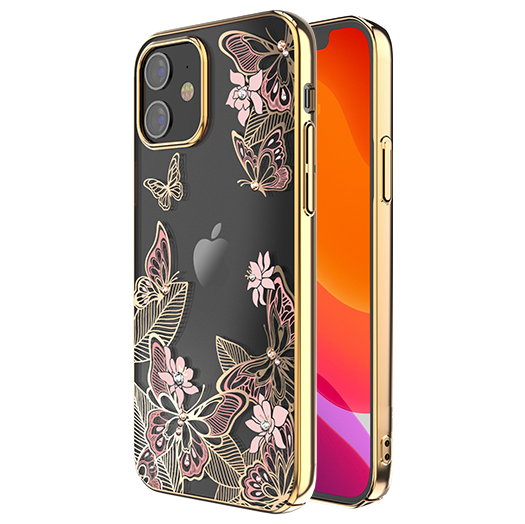 Чехол PQY Butterfly для iPhone 12 mini Розовый/Золотой 