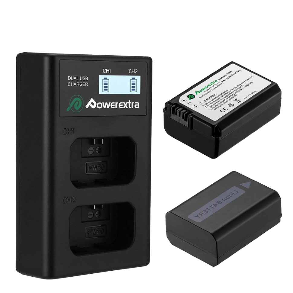 2 аккумулятора NP-FW50 + зарядное устройство Powerextra CO-7131 