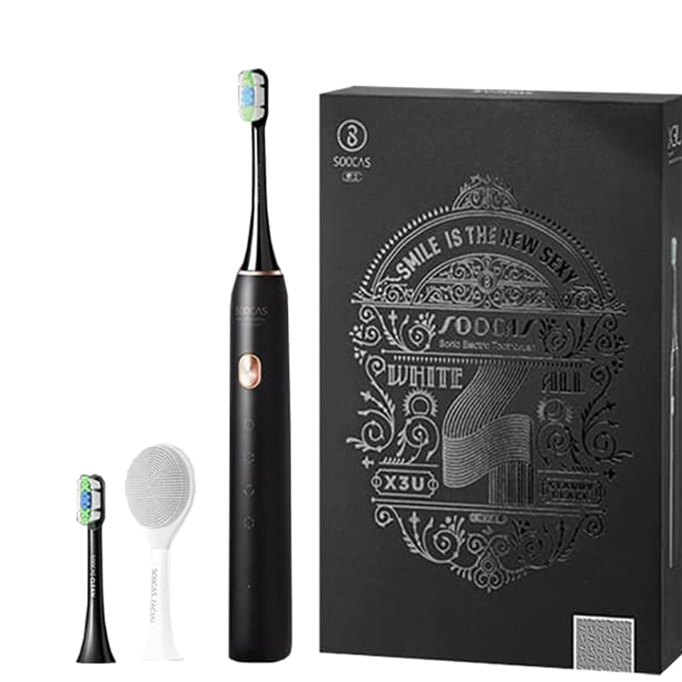 Электрическая зубная щетка Soocas Weeks X3U NEW2 (2 насадки +1 щеточка для лица) Чёрная 